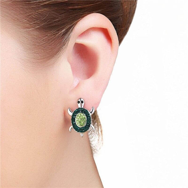 Boucles D'oreilles Tortue Avec Pierre Violette - Alliage - Neuf Sans Emballage