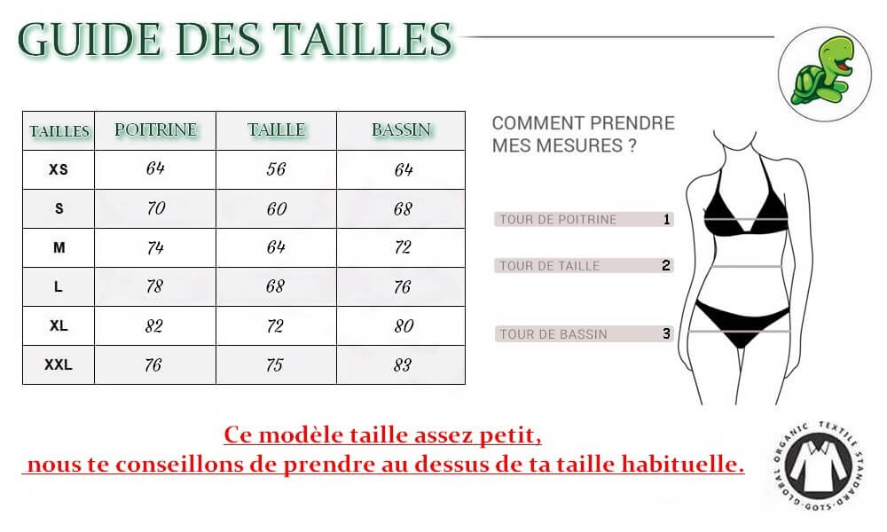 Guide taille bikini tortue nœud