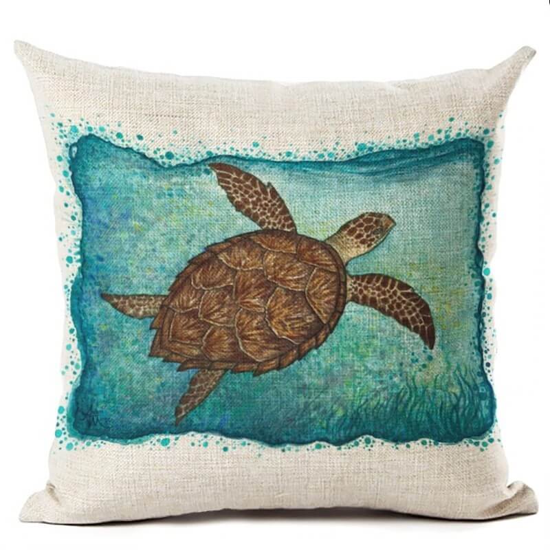 Housse de Coussin Tortue Nage