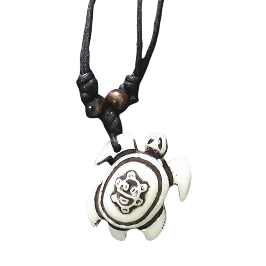 Collier Tortue Bois Maori Blanc
