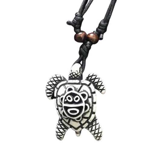 Collier Tortue Bois Polynésienne Blanc