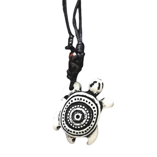 Collier Tortue Bois Vie Blanc