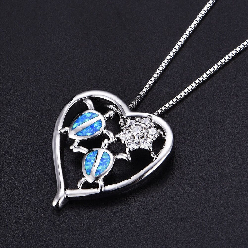 Pendentif Cou Tortue modèle Affection Opal Bleu