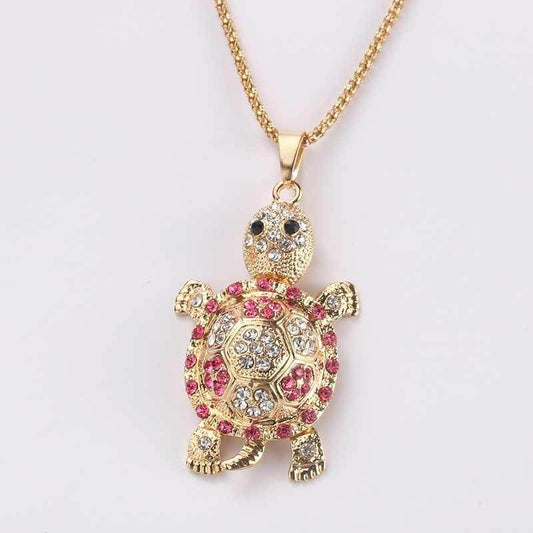 Pendentif cou Tortue modèle Strass couleur rose