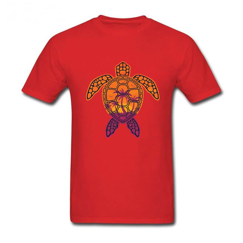 T Shirt Tortue modèle Motif Palmier Rouge