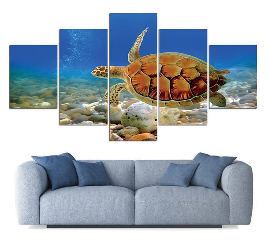 Tableau 5 pièces Tortue Profondeur Marine