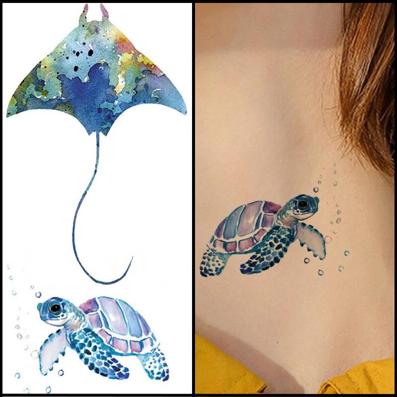 Tatouage éphémère tortue frère et sœur