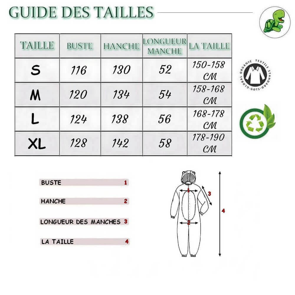 Guide des Taille Pyjama Kigurumi Carapace Douce