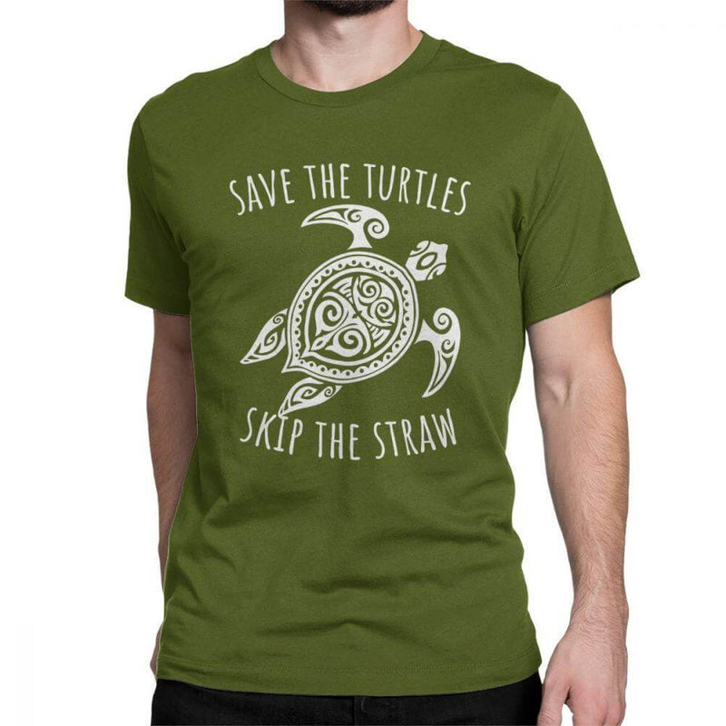 T Shirt Tortue modèle Save the Turtles Vert Foncé