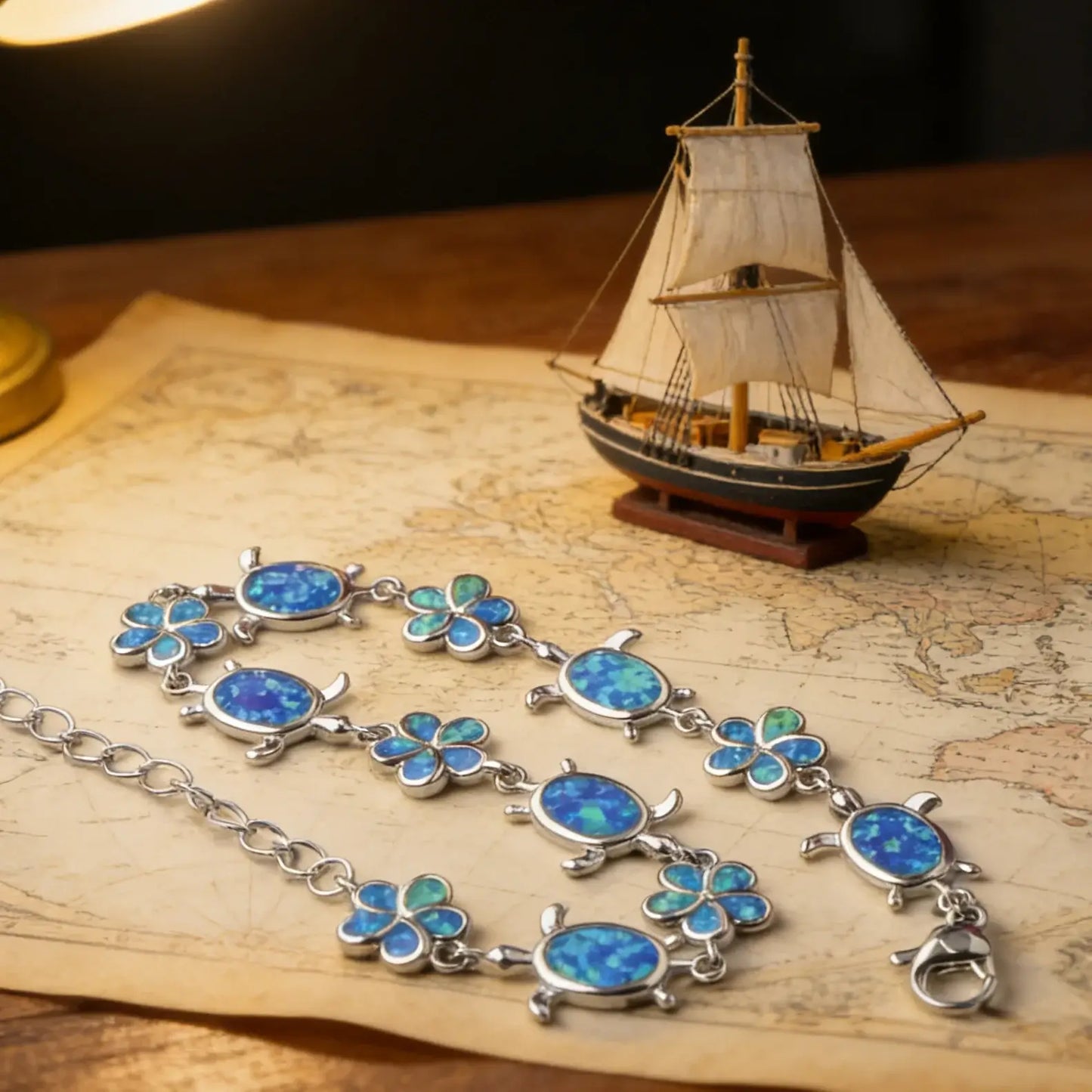 Bracelet Tortue Feu bleu (Argent)
