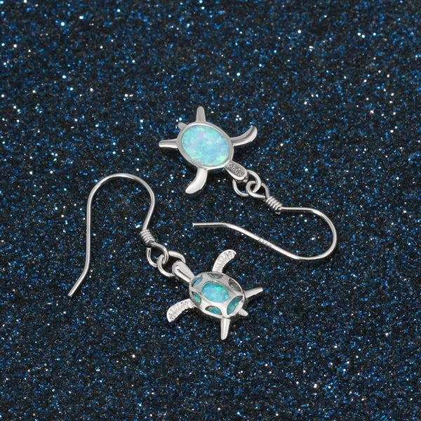 Boucles D'oreilles Argent Tortue Avec Pierres De Lune - Neuf Sans Emballage