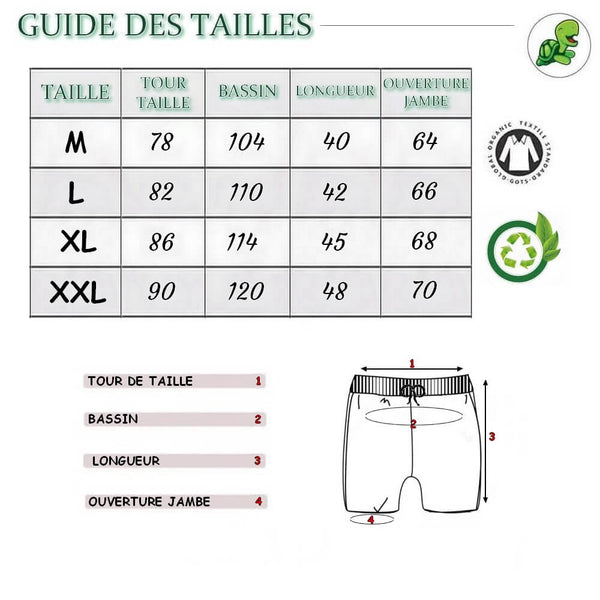 Guide des Tailles Short de Bain Tortue modèle Association