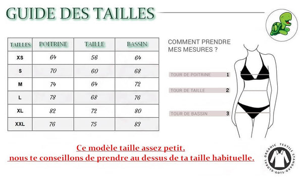 Guide taille bikini tortue nœud