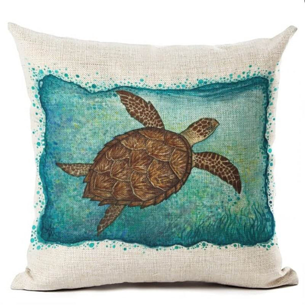 Housse de Coussin Tortue Nage