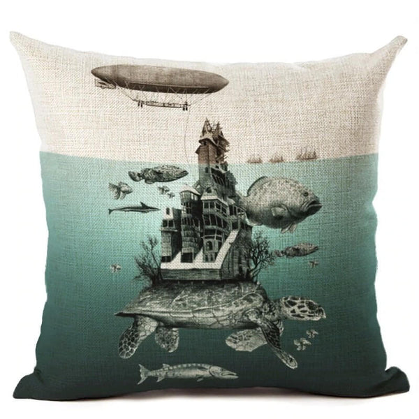 Housse de Coussin Tortue Sous Marin
