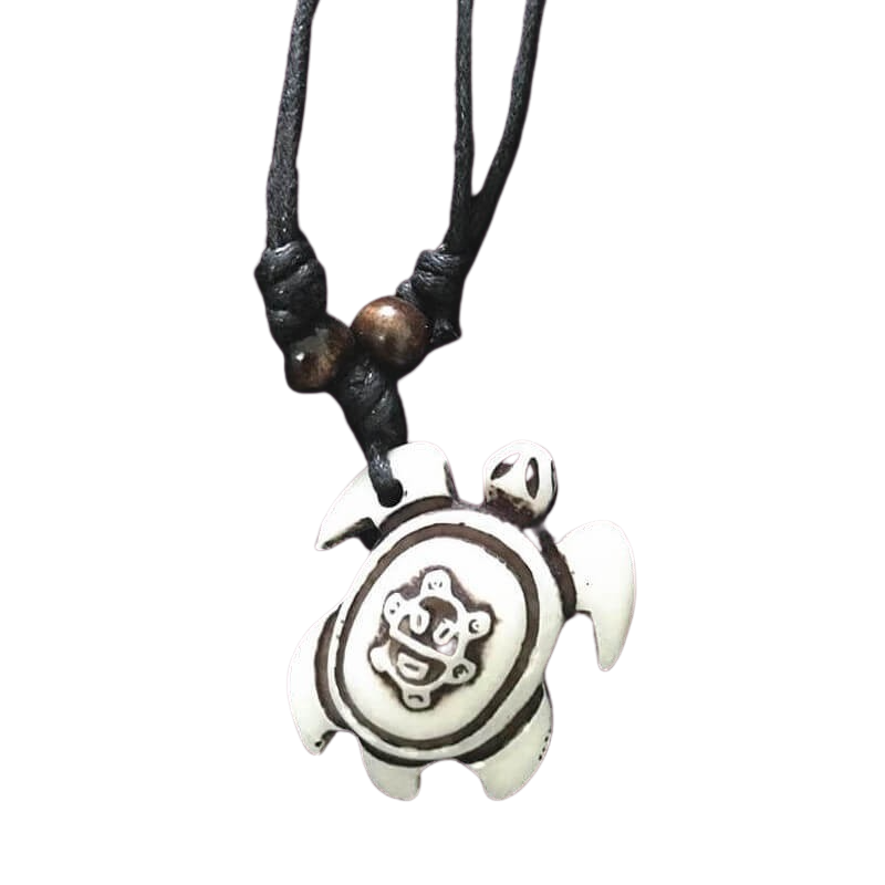 Collier Tortue Bois Maori Blanc