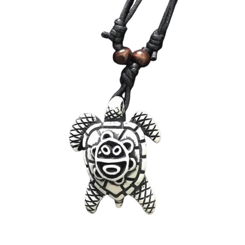 Collier Tortue Bois Polynésienne Blanc