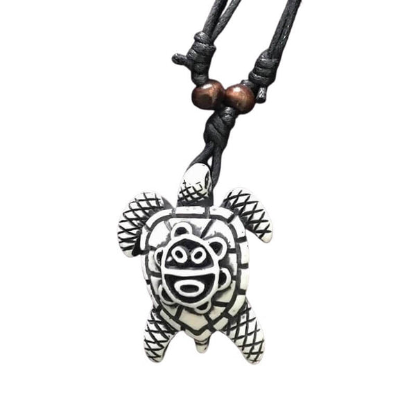 Collier Tortue Bois Polynésienne Blanc