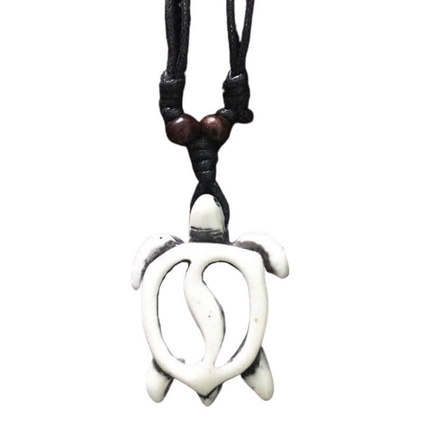 Collier Tortue Bois Simple Blanc