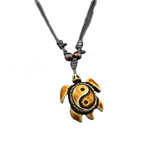 Pendentif Tortue Bois Yin Yang Marron