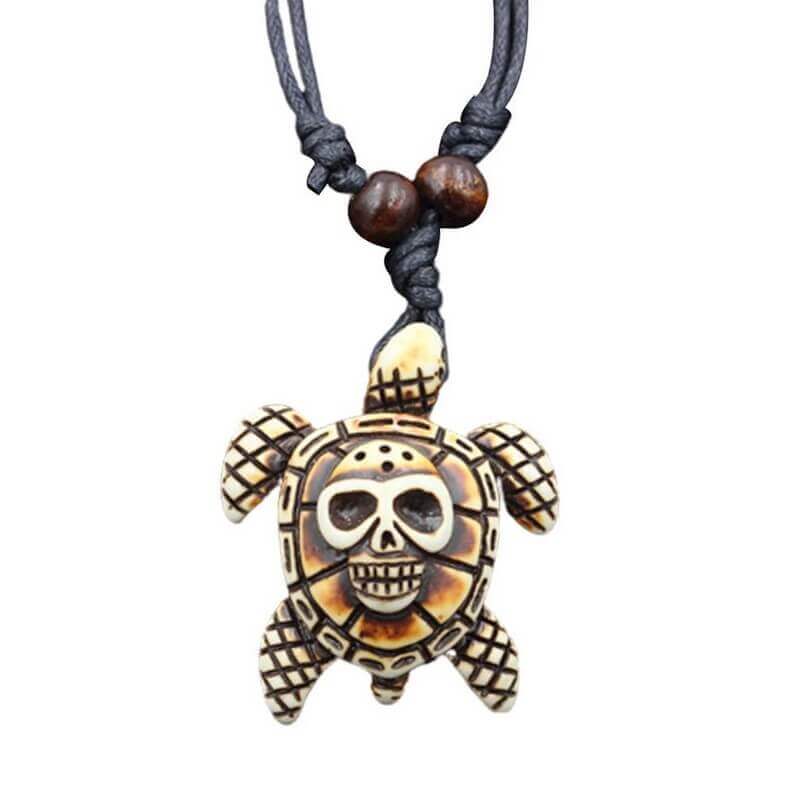 Pendentif Tortue Bois Tête de Mort Marron