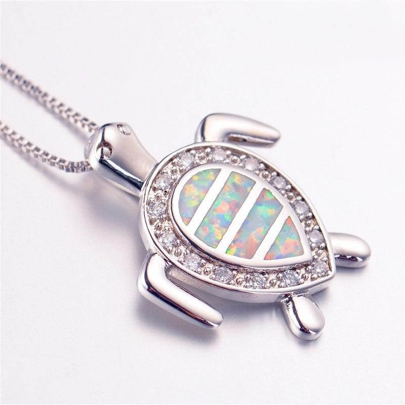 Pendentif Cou Tortue modèle Solide en Agent couleur Blanc