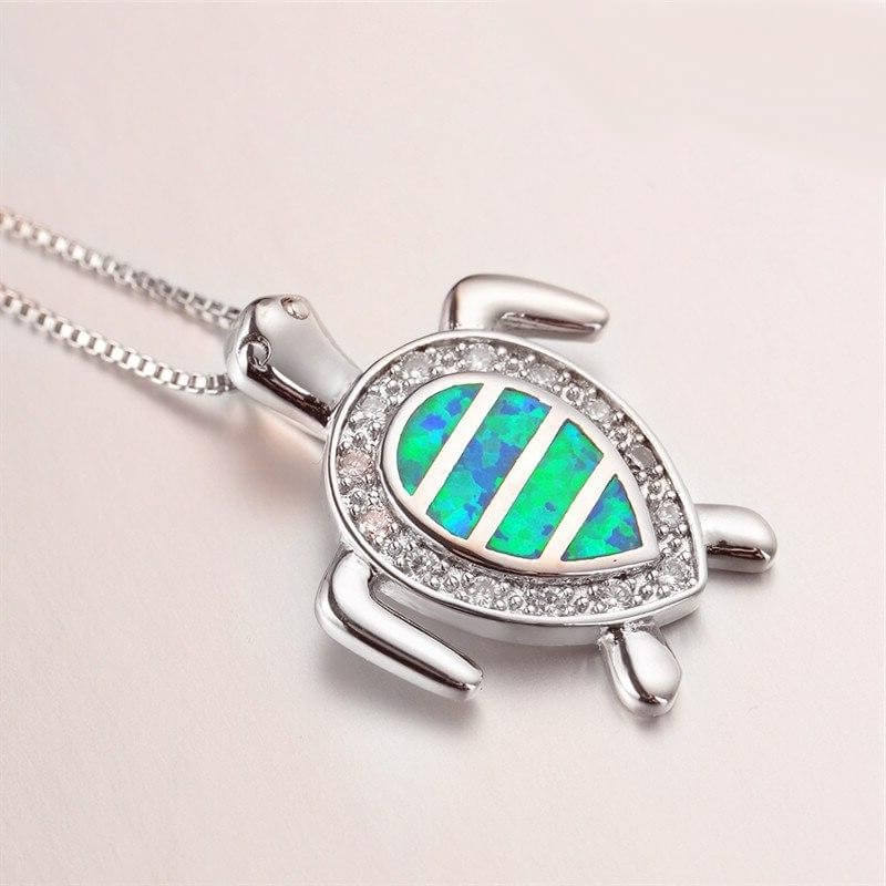 Pendentif Cou Tortue modèle Solide en Agent couleur Bleu
