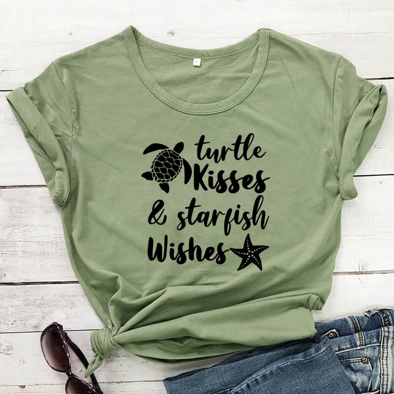 T Shirt Tortue modèle Bisou Vert texte noir