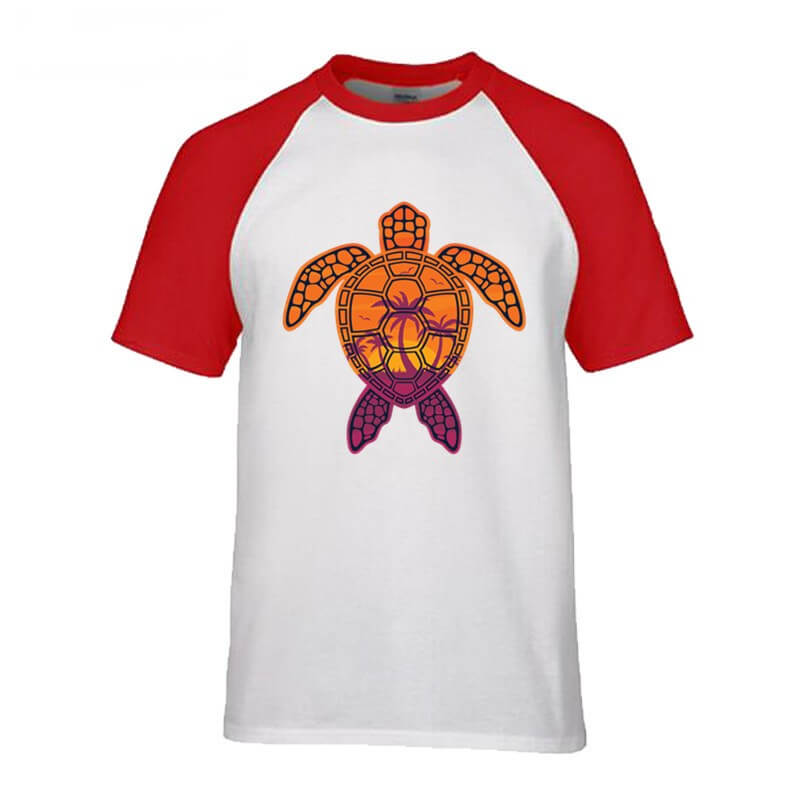 T Shirt Tortue modèle Motif Palmier Blanc/Manche Rouge