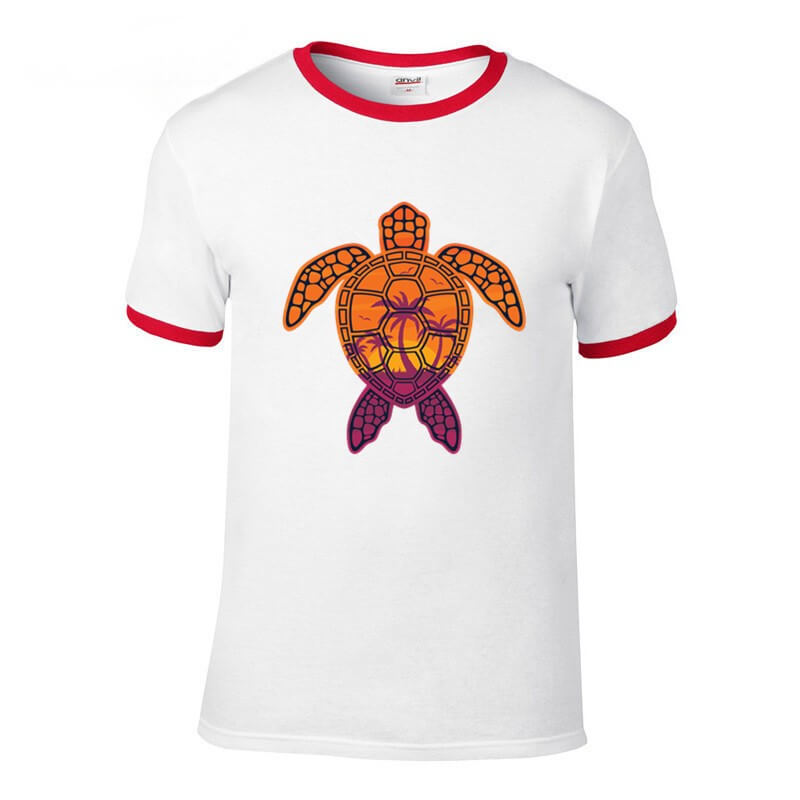 T Shirt Tortue modèle Motif Palmier Blanc/Rouge