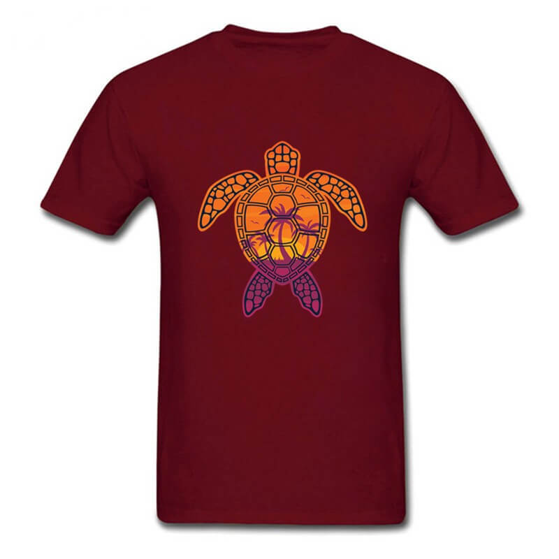 T Shirt Tortue modèle Motif Palmier Bordeaux
