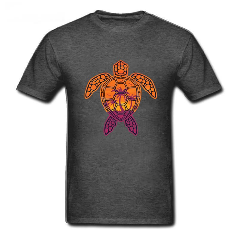 T Shirt Tortue modèle Motif Palmier Gris Foncé