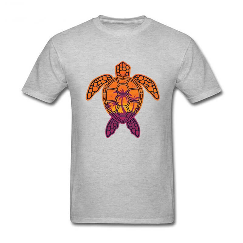 T Shirt Tortue modèle Motif Palmier Gris