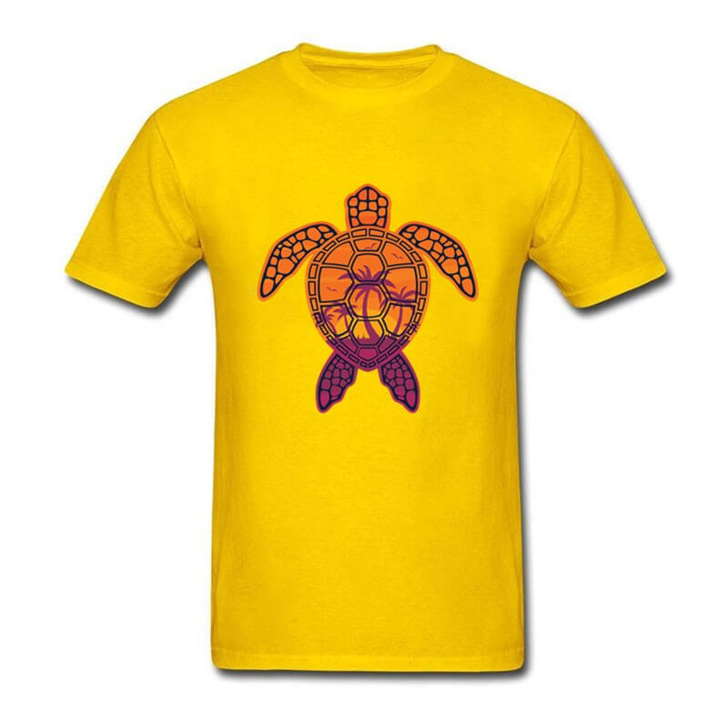 T Shirt Tortue modèle Motif Palmier Jaune