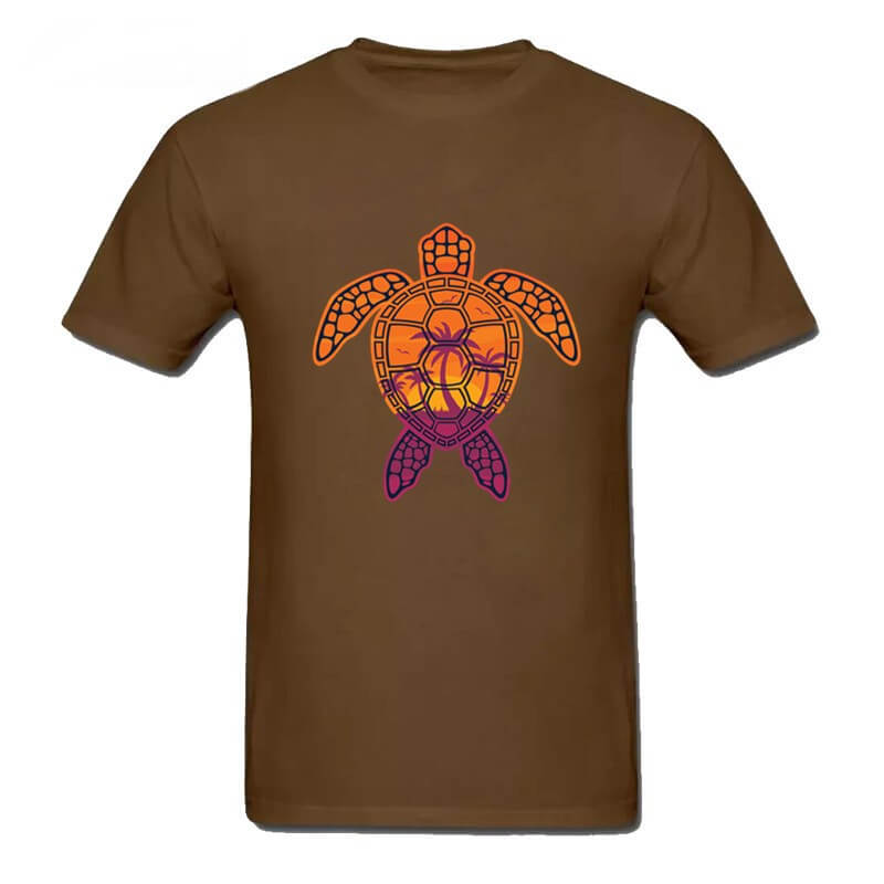 T Shirt Tortue modèle Motif Palmier Marron