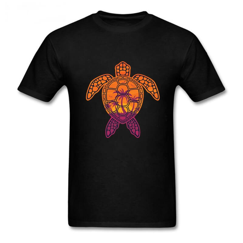 T Shirt Tortue modèle Motif Palmier Noir
