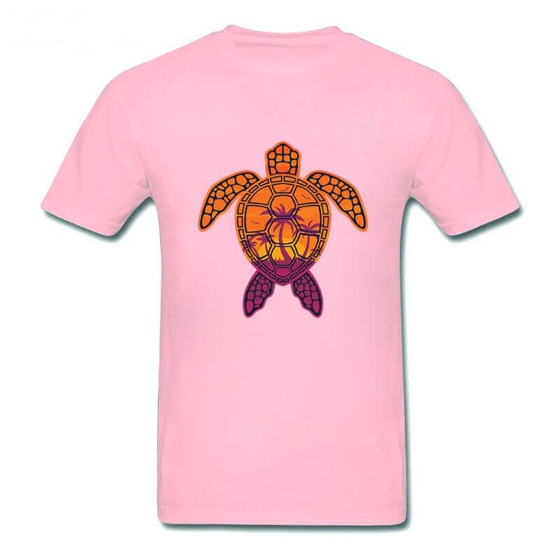 T Shirt Tortue modèle Motif Palmier Rose
