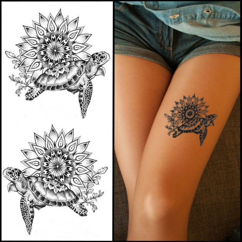 Tatouage éphémère tortue style mosaique