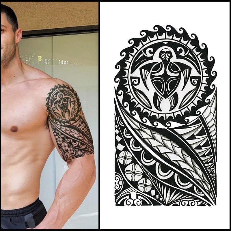 Tatouage éphémère tortues style tribal polynésien