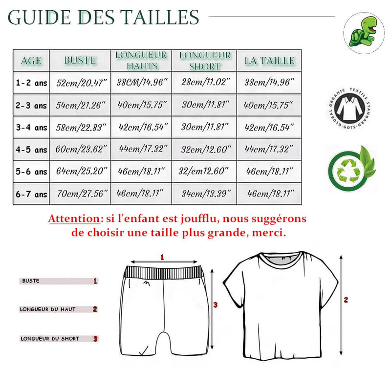Guide des Tailles Short et T shirt Pyjama Bambin