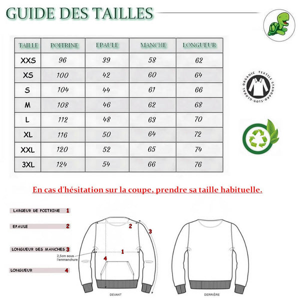 Guide des Tailles Pull Sweat shirt Caractère