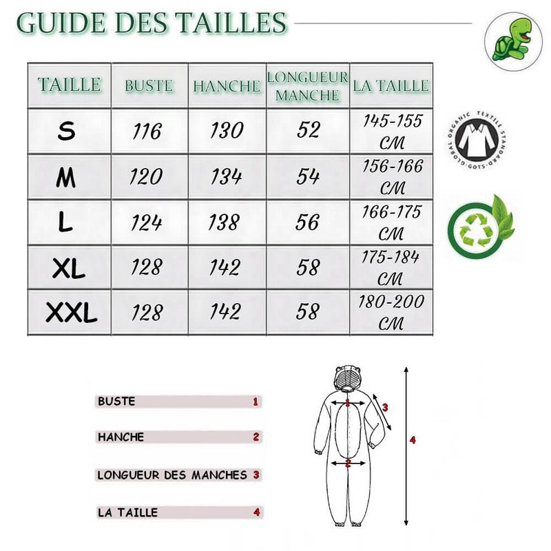 Guide des Tailles Kigurumi Pyjama Tortue Japonais