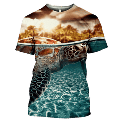 T Shirt Tortue modèle Coucher de Soleil