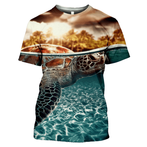 T Shirt Tortue modèle Coucher de Soleil